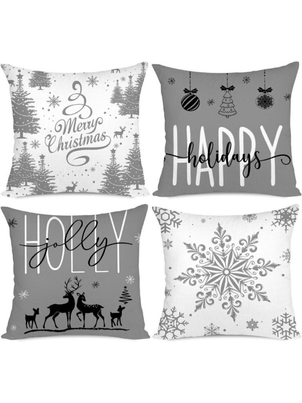 18x18 Set of 4 Farmhouse Christmas Decorations Happy Holidays  Pillow Covers